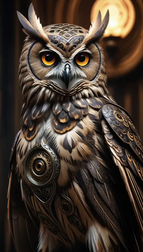 a (best quality,4k,8k,highres,masterpiece:1.2),ultra-detailed,(realistic,photorealistic,photo-realistic:1.37),highly detailed four-eyed humanoid with an owl body,intricate patterns,realistic lighting,fantasy creature,mystical,surreal,dark,dramatic lighting...