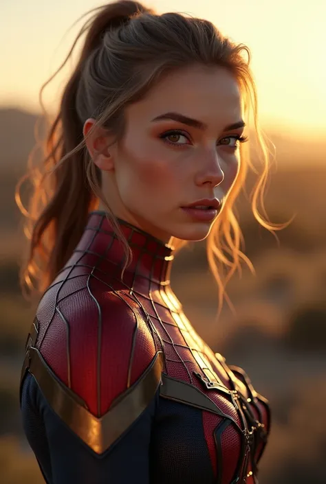 A detailed realistic full body of masterpiece), (extremely intricate), {perfect face} (realistic), portrait of SPIDERMAN, the most beautiful in the world, (ARMY UNIFORM), metal reflections, upper body, outdoors, intense sunlight, far away castle, professio...