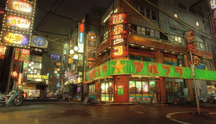 A manga scene of a street with many neon lights on the side of the buildings, Neon Tokyo，Neon sign，Street at night，street japan，Kabukicho，Cyberpunk Streetjapan, Neon Tokyo, Downtown Japan, Tokyo Anime Scene, Japanese cities, new tokyo背景, Japanese cities at...