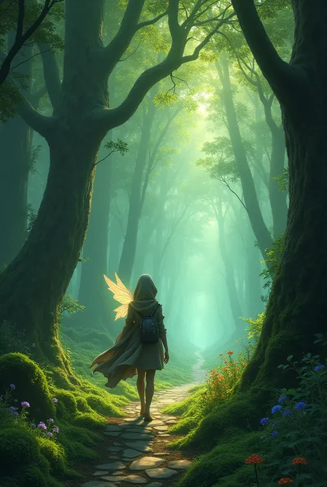 The traveler walk to kingdom of the elves with fairy