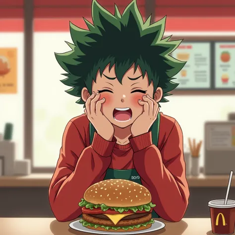 Izuku Midoriya working at a McDonald’s and crying