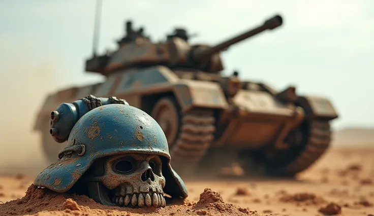 a grim battle-scarred Ultramarine Space Marine helmet off, standing next to a battle-scarred Rhino combat tank in a windy desert daytime, glamour shot from low angle, (best quality,4k,8k,highres,masterpiece:1.2),ultra-detailed,(realistic,photorealistic,pho...