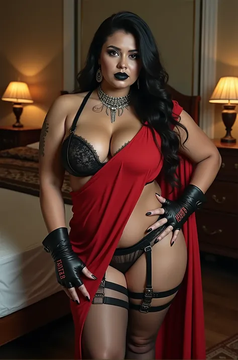 Wet , Kinky , mistress, hunter, Wet BBW PAWG CHUBBY CURVY FAT ASS CURVY mistress her big ass in leather thong and big cleavage in leather bra, dark black lipstick,high heels, inside bedroom , pantyhose, strapon dildo, kinky , femdom, cruel mistress, sex to...