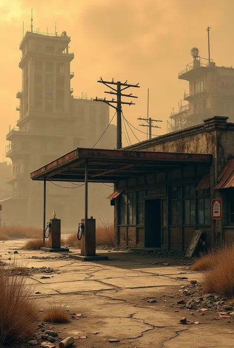 A gas station in a post-apocalyptic world 

