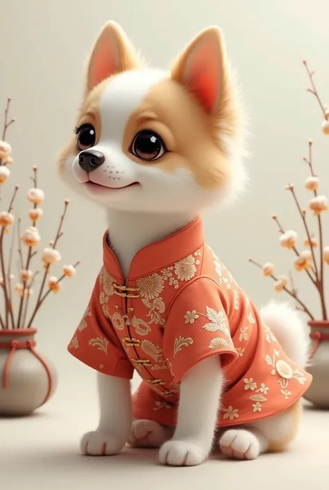 Can you help me design a new Chinese style pet dog dress that includes both ancient and modern elements, gentle and cute