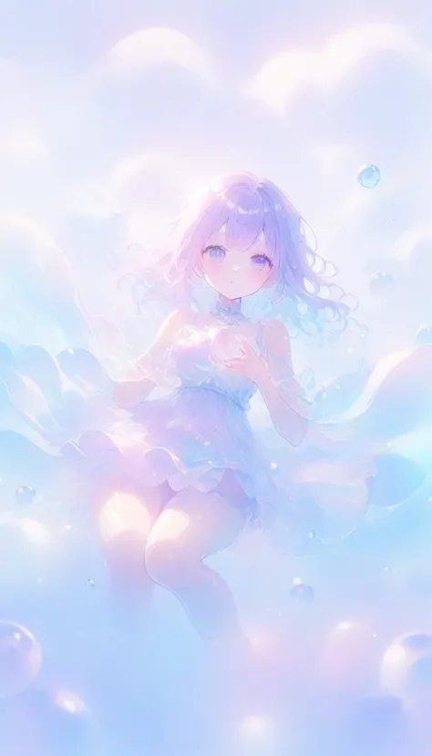 Super detailed, 8K, bubble, Right blue water, nice, bright,pretty girl,In the water,.pastel