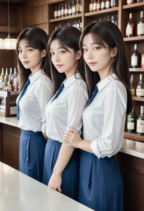 Three women waiting at the bar counter、shopkeeper、