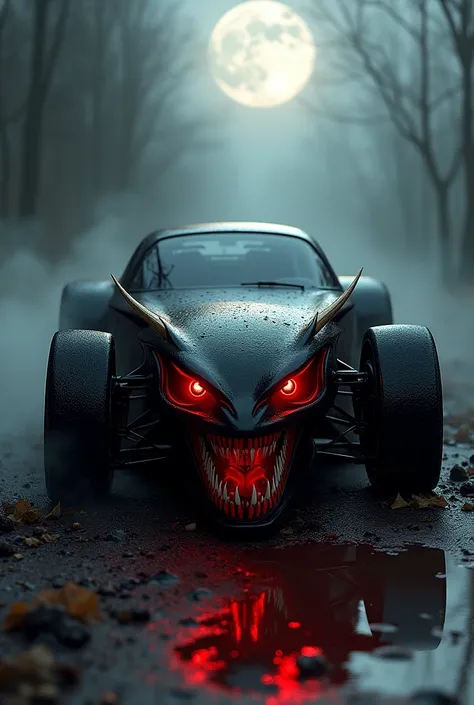 if a blood hungry vampire was a car, incorporate female vampire head, vampire fangs