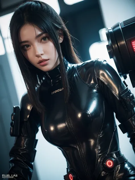 Highly detailed female photos, Lola Elizabeth, cyber punk, Futuristic, cyber punk bodysuit, 8K Ultra HD, RAW Photos, Model photoshoot, Detailed skin, Skin imperfections