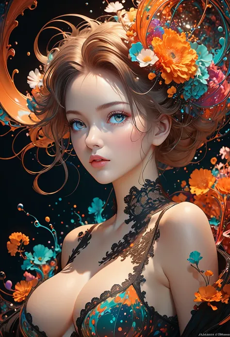 Sacred Death,best quality,number,extremely Smooth,body fluid,3D Fractals,Light Particles,Dreamy,Smooth,sparkling,Dreamy glow,Alberto Seveso (Alberto Seveso) Concept Art,Anna Dittmann,arthur rackham,of color schemes,32K,Wet black and orange color inks line ...