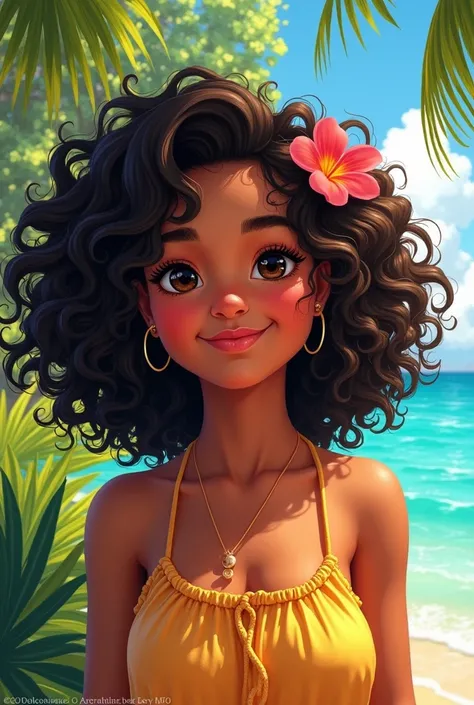 Traditional curly hair island girl 
