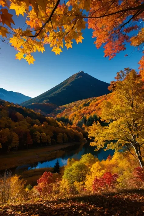 Mountain、autumn leaves、night