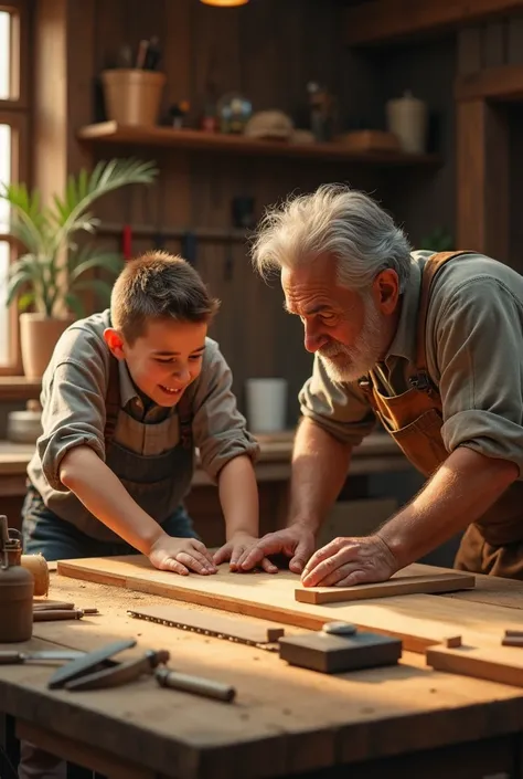 A handsome boy beating a carpenter at home 