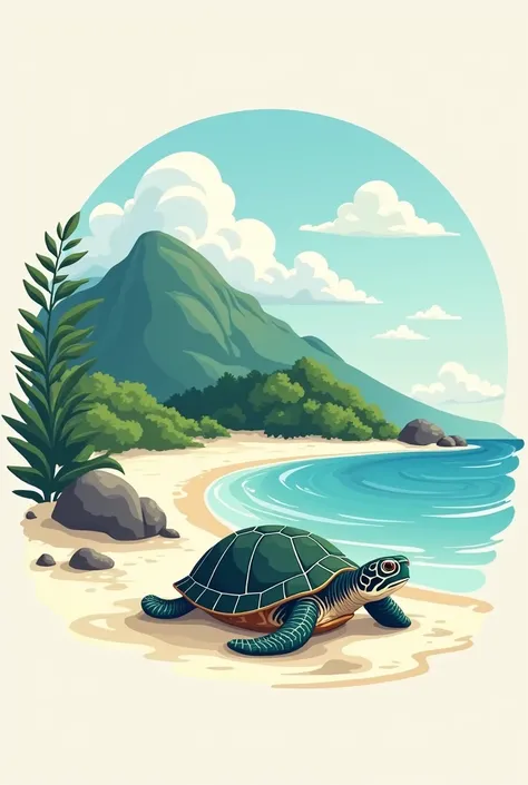 make a logo that includes an island where you can see a little of the sea and on the shore you can see a turtle