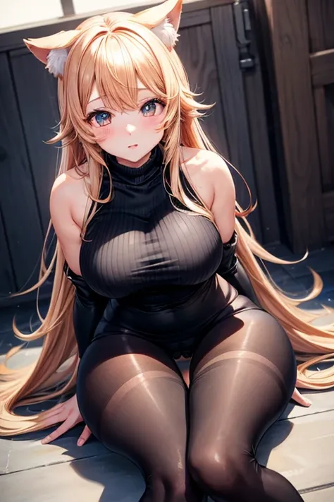 Kemomimi anime girl、Full body black tights、Big Breasts