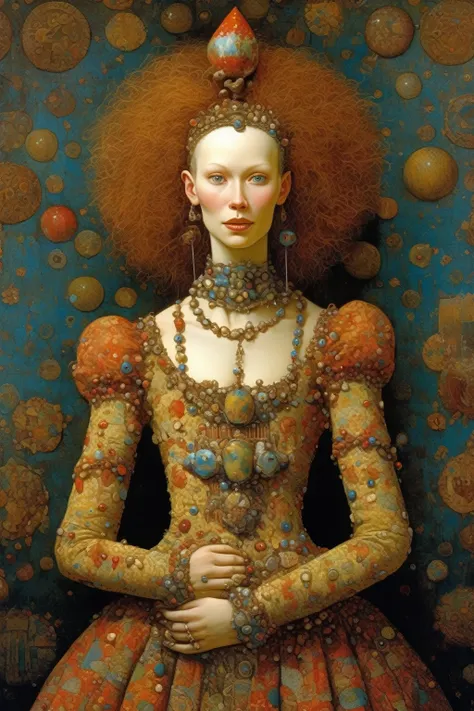 james c. christensen style - in the style of james christensen, bright, a beautiful and ordinary woman wearing a dress made of h...