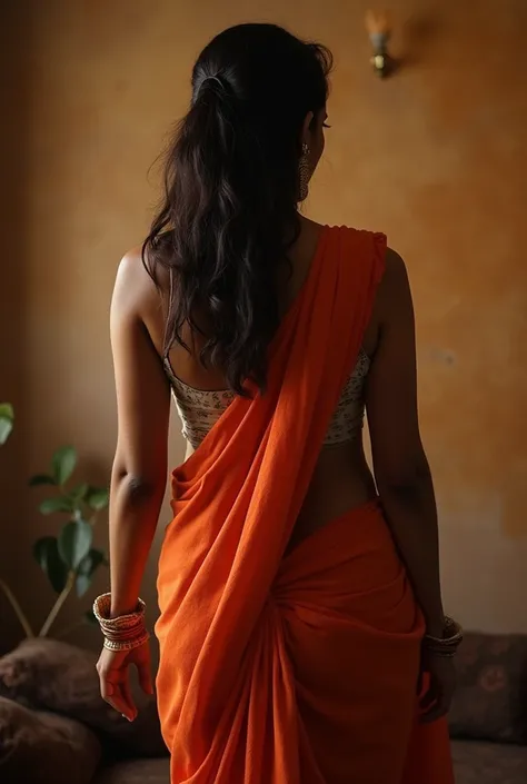 To create an erotic scene like a mature Indian woman having sex with a man, the woman should wear a saree that shows off her body.