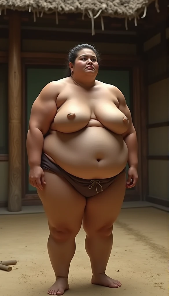 sfw,Realistic busty 40yo mature  woman,sexy sumo wrestling,ultimate form,8k,at sumo stable