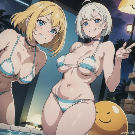 Character : Two Girls
Characters Head : Short Hair
Characters Face : Anime Face
Characters Mood : Smug Face, Grin
Characters Style : Small Head, Glamour, Big Boob, BIg Hip, Some Chubby, Model, Beautiful Proportion
Characters Fashion Style : Bikini, Choker
...