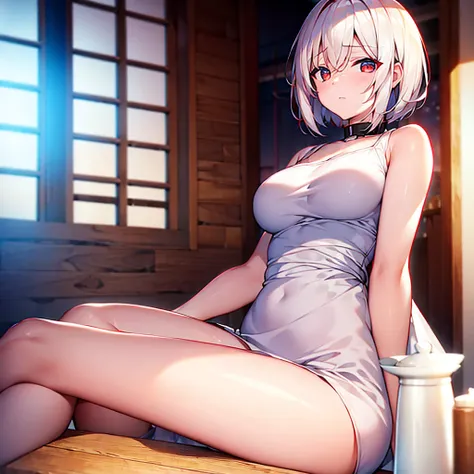 (girl)(white short hair)(red eyes)(eatting dinner)4K