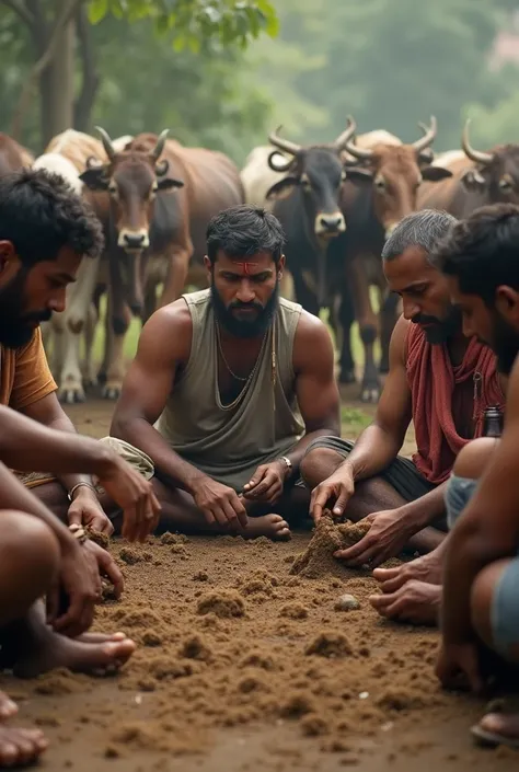 Men from india eating cow dung 