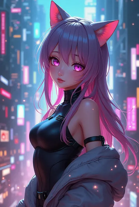 anime girl with long hair and cat ears in a city, digital cyberpunk anime art, cyberpunk anime girl mech, female cyberpunk anime girl, cyberpunk anime girl, anime cyberpunk art, cute cyborg girl, digital cyberpunk - anime art, cyberpunk anime art, oppai cy...