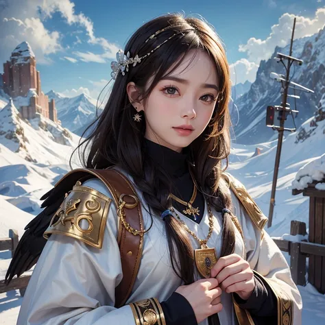 Hiding in the snowy mountains、Hair Flow、 ((Highest quality、masterpiece、8k、Best image quality、Ultra-high resolution、Award-winning works)、(Accurate anatomy:1.1)、(Look at me and smile:1.1)、Shining fair skin with Ultra-high resolution、The most detailed face、Ul...