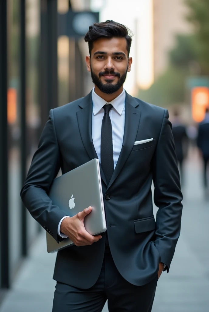 20 years Young indian business boy ware suit with laptop 