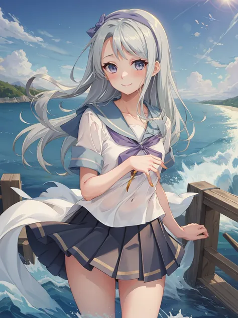 Portrait, official art, best masterpiece, best quality, best resolution, 8K, best detailed, perfect anatomy
BREAK
(Contrapposto), Open Stance, standing, (Grab Your Brest:1.3)
BREAK
(smile), blush, happy
BREAK
sagiriKC, 1girl, (white hair), long hair, schoo...