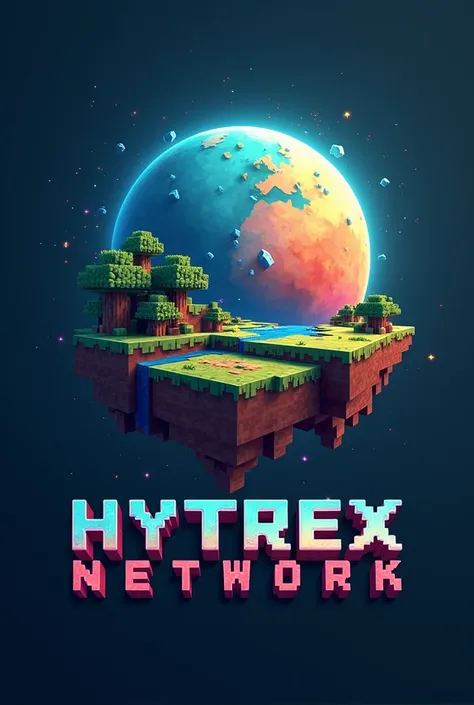 A Minecraft logo named Hytrex Network, similar to Hycrafts logo, with a planet in the background and Hytrex Network in front.