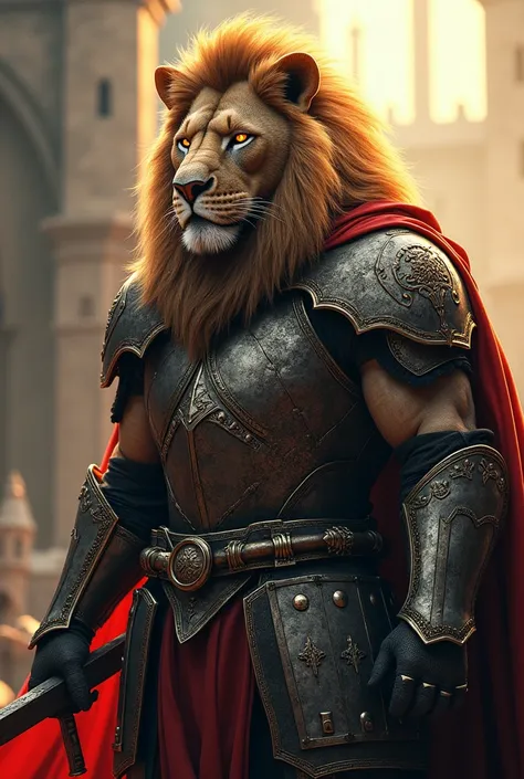 a powerful lion knight,a majestic lion knight in shining armor,detailed muscular lion knight,dramatic lion knight portrait,cinematic lion knight scene,epic fantasy lion knight,noble lion knight with sword and shield,lion knight with glowing eyes and fierce...