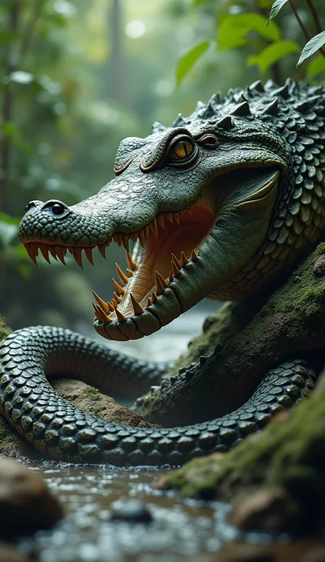 Snake and crocodile in one frame 