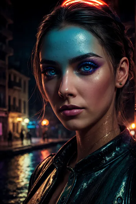 A rainbow-colored sewer canal, beautiful detailed eyes, beautiful detailed lips, extremely detailed eyes and face, long eyelashes, reflective water surface, cobblestone road, vibrant colors, neon lighting, sci-fi cyberpunk atmosphere, cinematic composition...