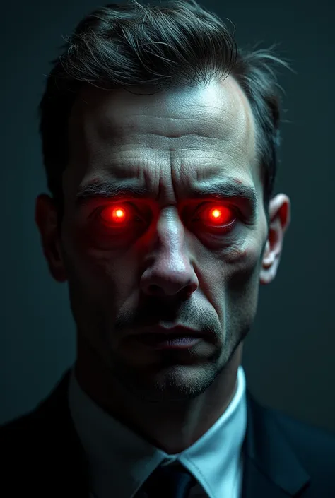 The image features a stylized, ominous portrayal of a mans face, with glowing red eyes, set against a dark background. The mans expression is serious, almost robotic, giving an unsettling vibe. The Instagram logo is prominently featured in the background, ...