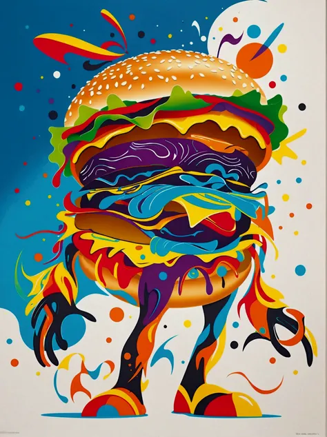 (negative space:1.5), a hamburger, colorful cartoon-style illustration from an award winning animated movie, illustrated in bold...