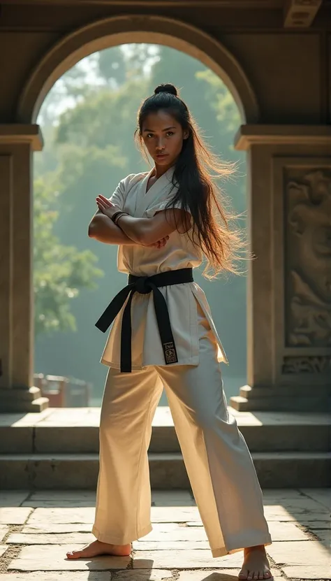 Realistic busty 35yo woman,Karateka,shaolin temple,ultimate form,8k,erotic obscene Performance