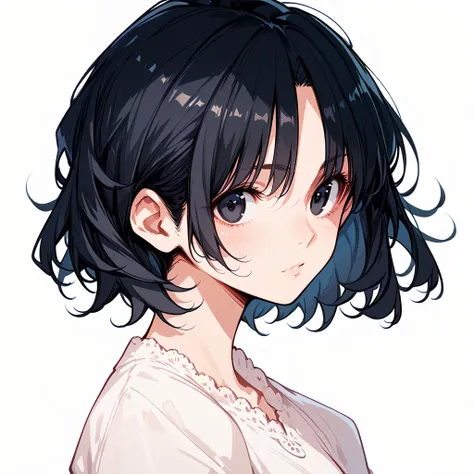 score_9, score_8_up, score_7_up, masterpiece, ultra-detailed, pretty eyes, anime-Style, kaoru tanamachi, black eyes, black hair, messy hair, white background, FaceUP
