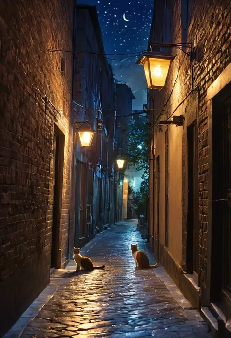 (黒Cat,Cat,One animal),cool,His eyes are shining,alley,night,