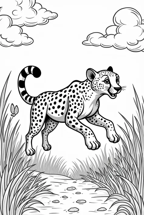 give the picture so that it is in the coloring book of an cheetah animal