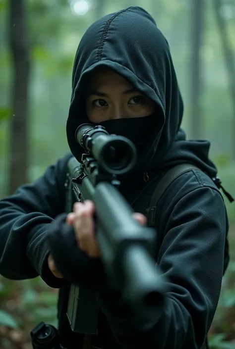 Masked Chinese female sniper headshot 
