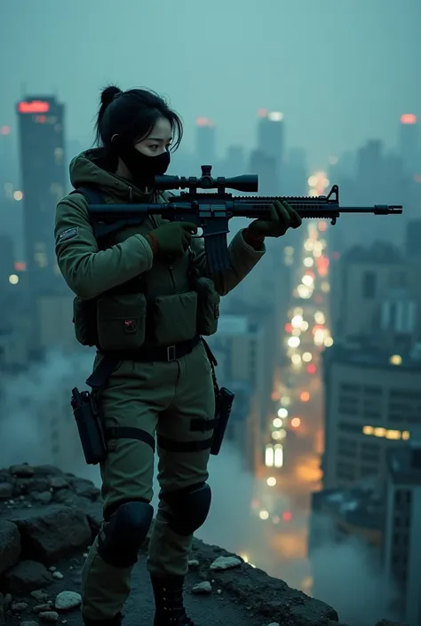 Masked Chinese female sniper  
