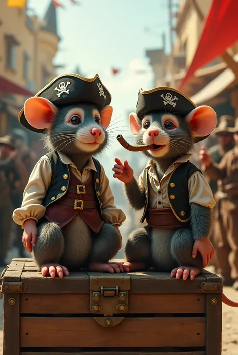 A rat and a monkey wearing pirate clothes smoking in a movie 