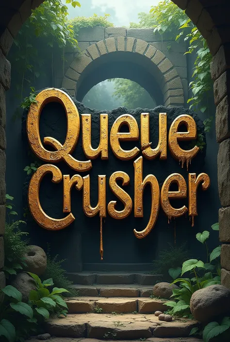 Queue Crusher logo in ancients font style 