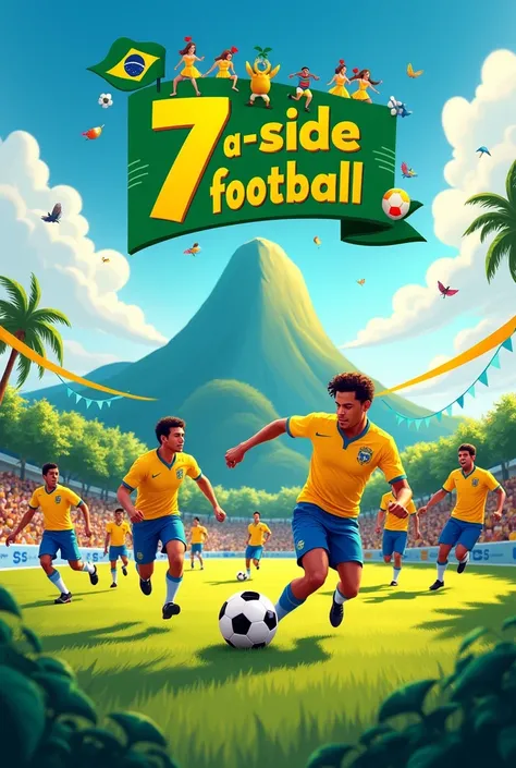 Create a cover for a 7-a-side football podcast in a Brazilian style
