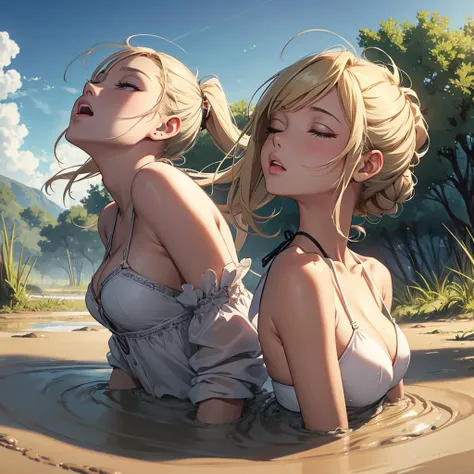 1girl, solo:1.5, masterpiece, best quality, high res, highly detailed, (illustration), beautiful detailed eyes, yuigahama yui, blonde hair ponytail, glossy lips, light makeup, orgasm, (looking up to the sky:1.5), (mouth open:1.2), intimate moment, wearing ...