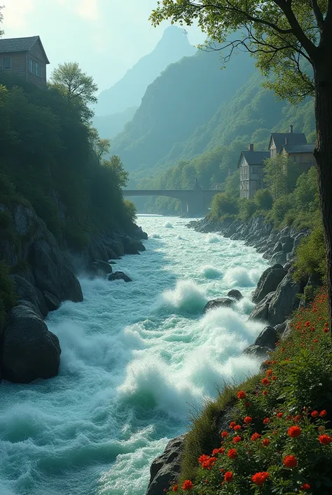 river with a fast current, at the bottom of a hill, outside of a small town, two teen boys drowned 