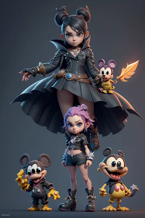 monstros estilos kingdom hearts, baseados em animais,3d style, shadown monster, demons, darkness monster, rayman legends, mickey mouse character style, girl and body, kingdom hearts, malhas leves e quentinhas, cores frias e alegres, portando espada magica,...