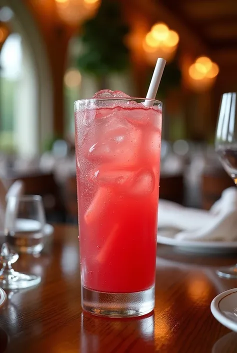 (photorealism:1.2), delicious cold watermelon juice, on the table inside a fancy restaurant, highly detailed photo, portrait, epic realism