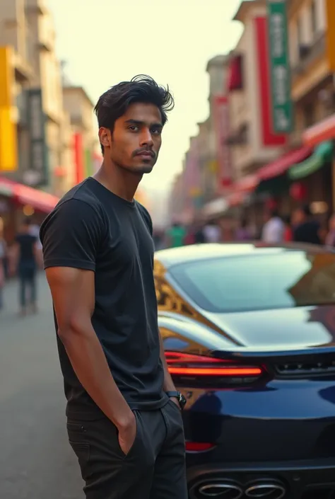 A hendsam 23 years Indian boy looking a car