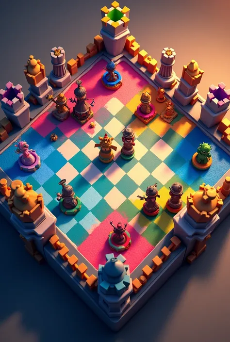 Chessboard seen from above but in the clash royale theme 